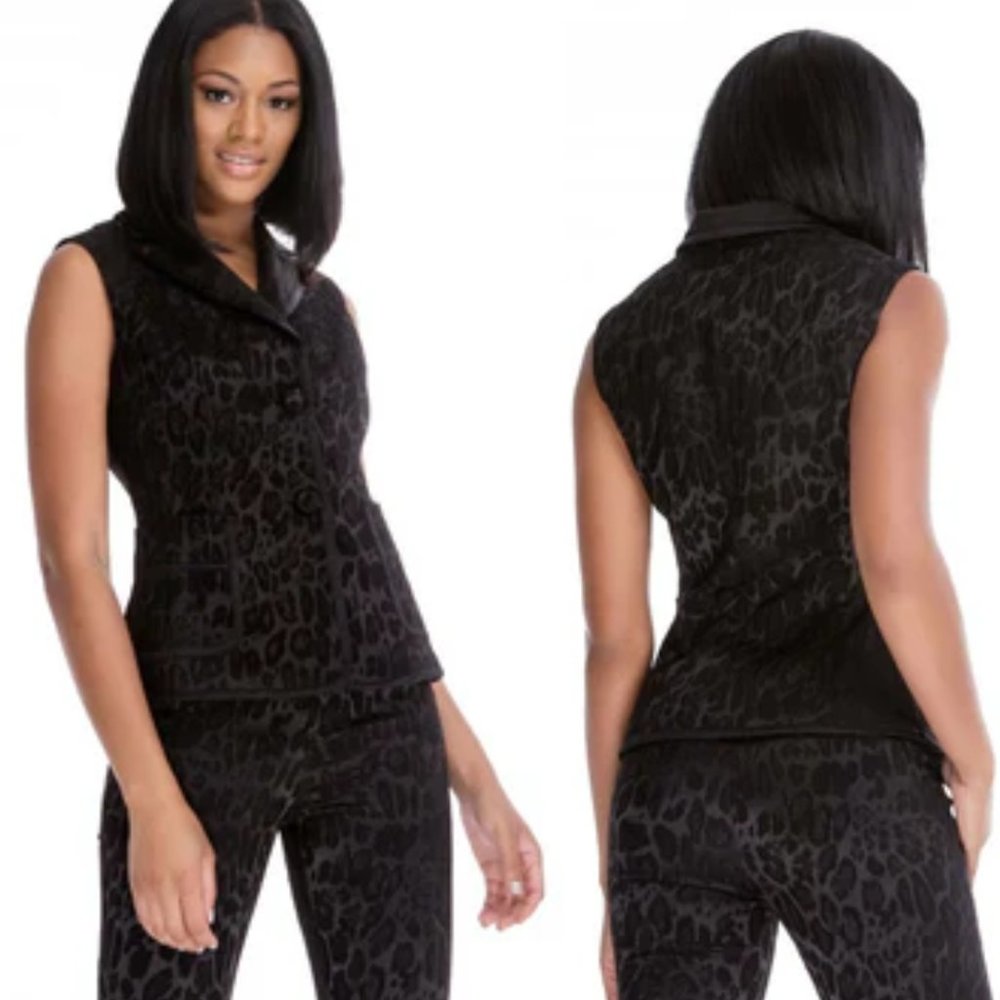 NWT WOMEN"S HOTTIE + LORD AVA BLACK JACQUARD STRETCH LEOPARD VEST